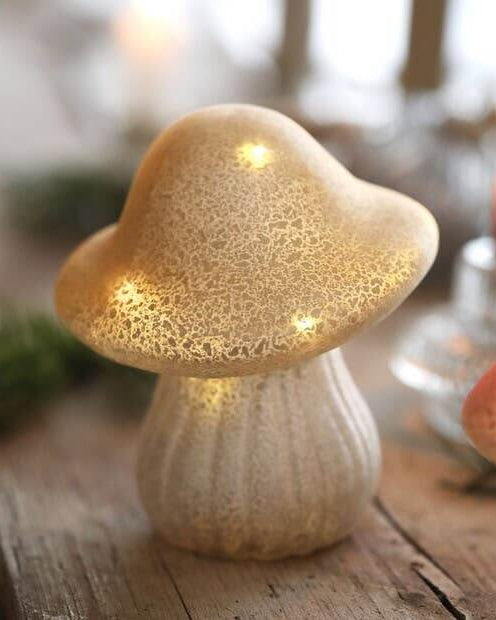 Neutral Glass Mushroom Light on Table