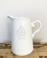 Ceramic White Fleur De Lis Jug - Benny and Mollie