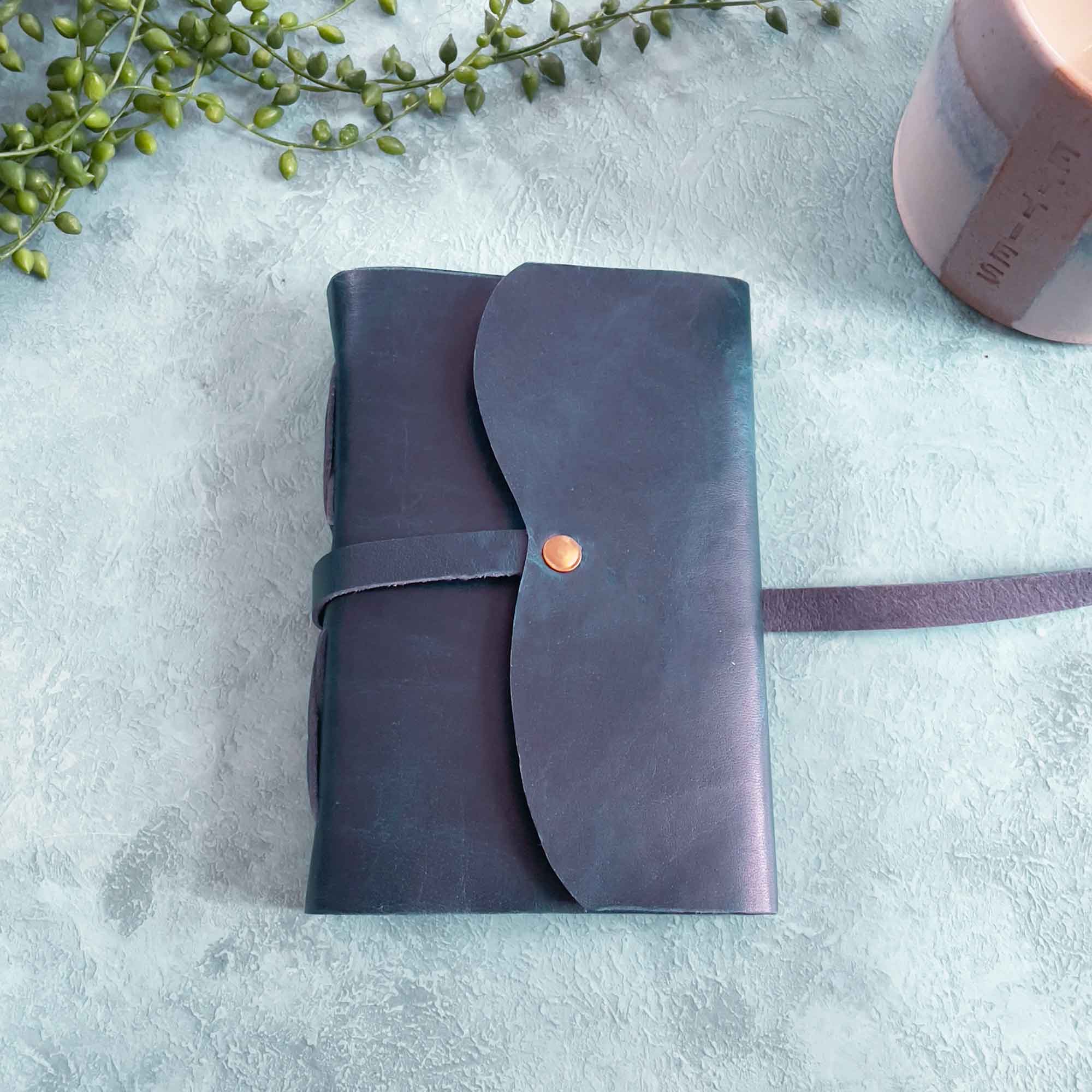 A6 Handmade Leather Notebook in Gift Bag - Navy - Benny and Mollie