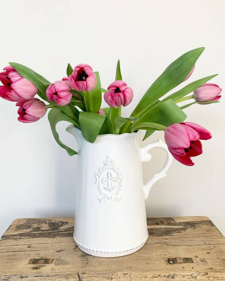 Ceramic White Fleur De Lis Jug - Benny and Mollie