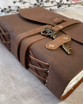 A5 Leather Bound Journal with Handmade Paper and Key Closure - Benny and Mollie