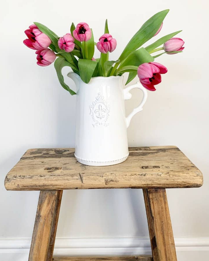 Ceramic White Fleur De Lis Jug - Benny and Mollie