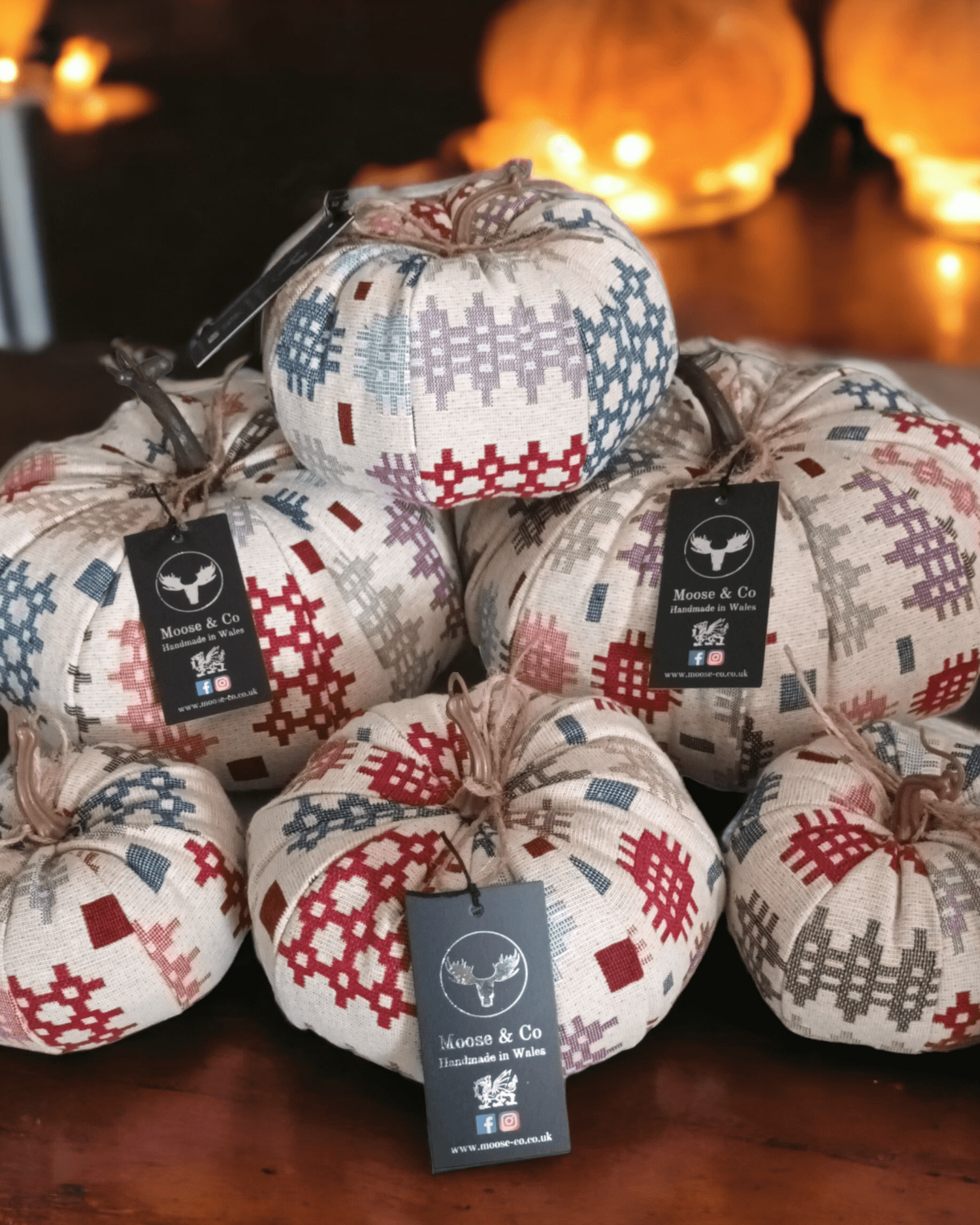 Welsh Tapestry Fabric Pumpkins in Cream