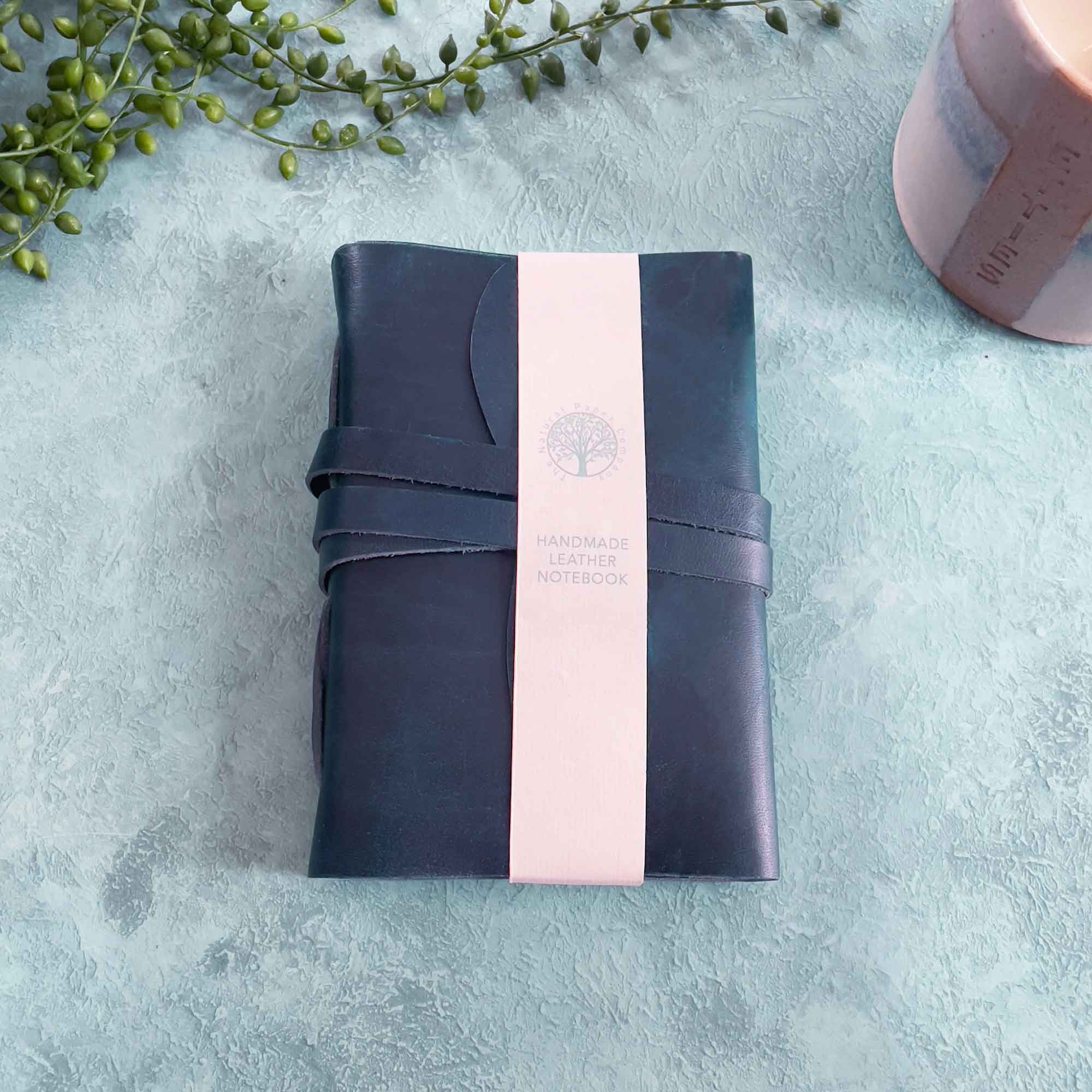 A6 Handmade Leather Notebook in Gift Bag - Navy - Benny and Mollie
