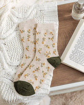 Cream Floral Wool Socks