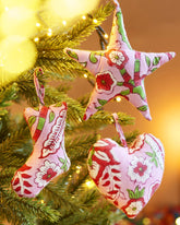 Set of 3 Arana Floral Block Print Fabric Decorations