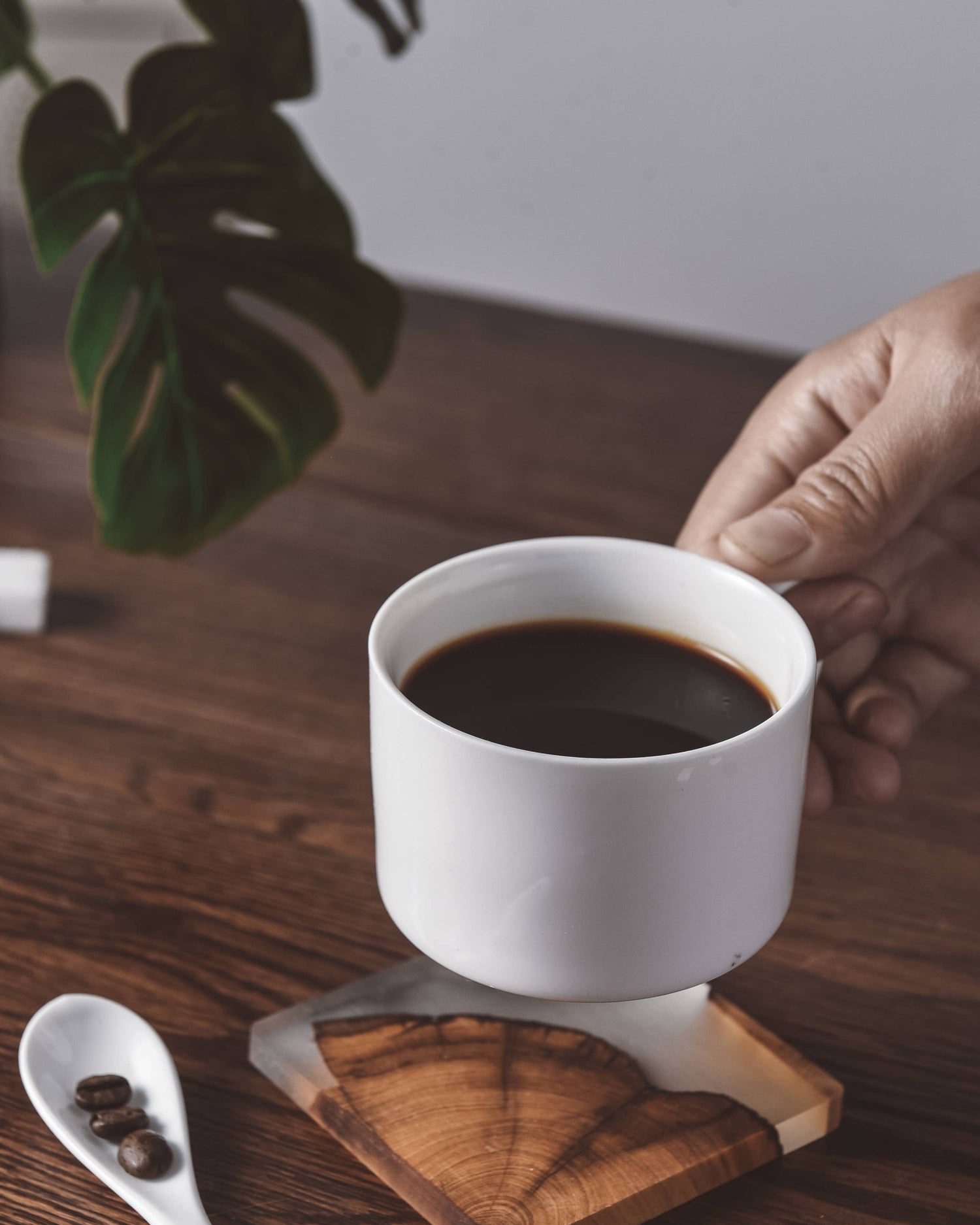 Handmade Cedar Wooden Resin Coaster on Table with Coffee