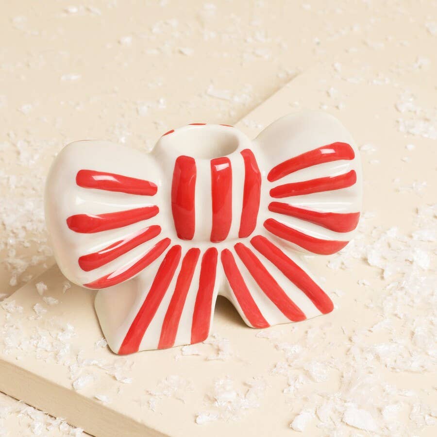 Striped Bow Ceramic Candle Holder