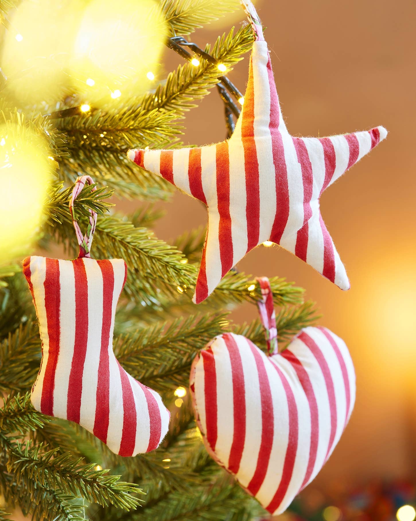 Set of 3 Arana Striped Block Print Fabric Decorations