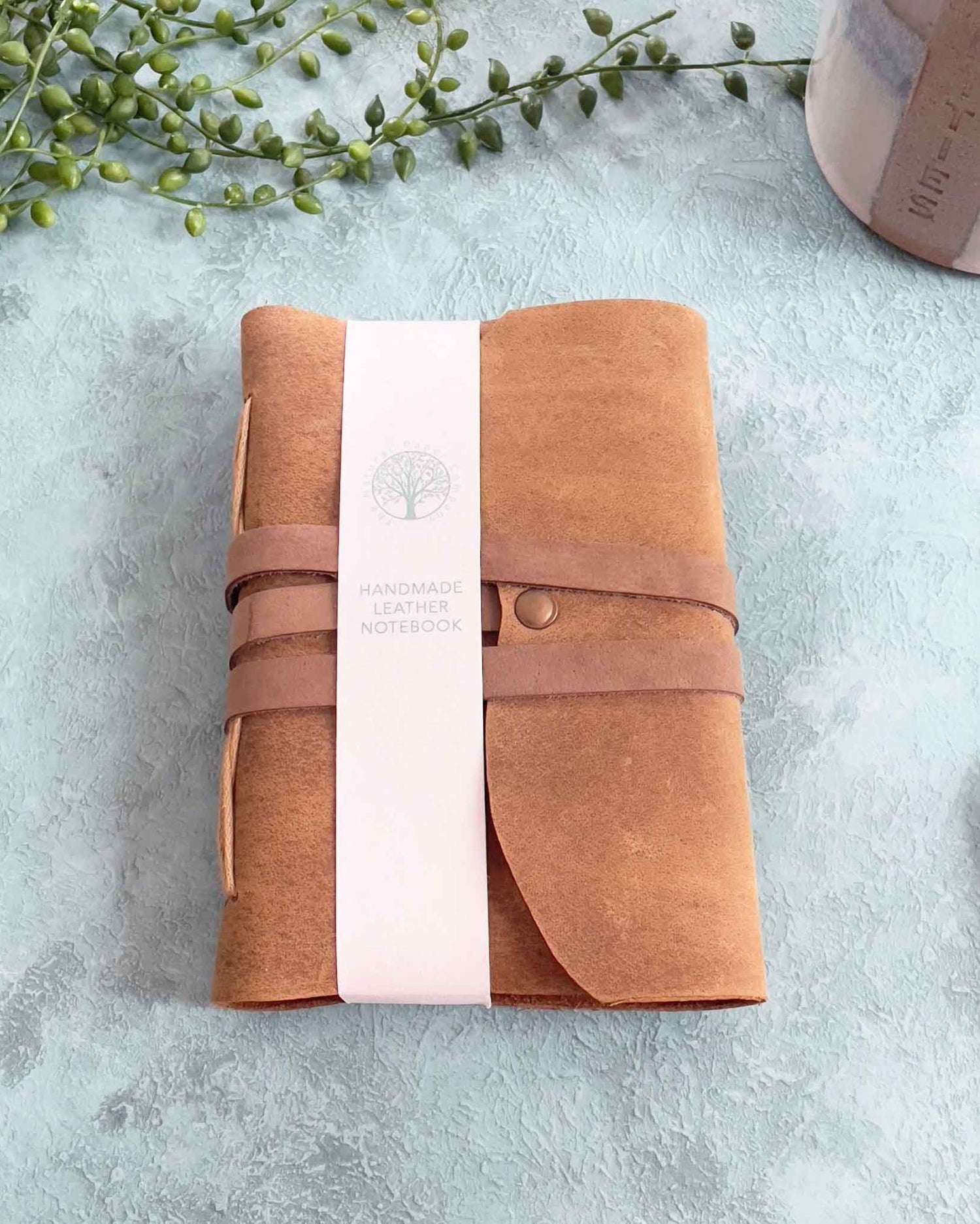A6 Handmade Leather Notebook in Gift Bag - Tan - Benny and Mollie