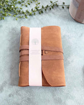 A6 Handmade Leather Notebook in Gift Bag - Tan - Benny and Mollie