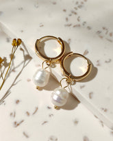 Natural Pearl Huggie Hoop Earrings - Benny and Mollie