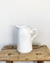 Ceramic White Fleur De Lis Jug - Benny and Mollie