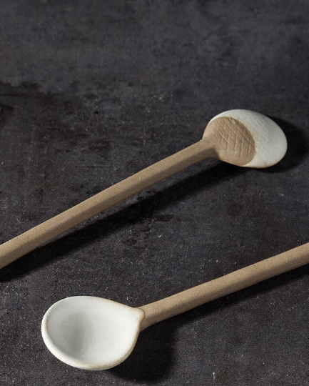 Neutral Handmade Ceramic Spoon - Set of 2