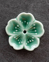 Green Handmade Ceramic Incense Holder - Small Flowers