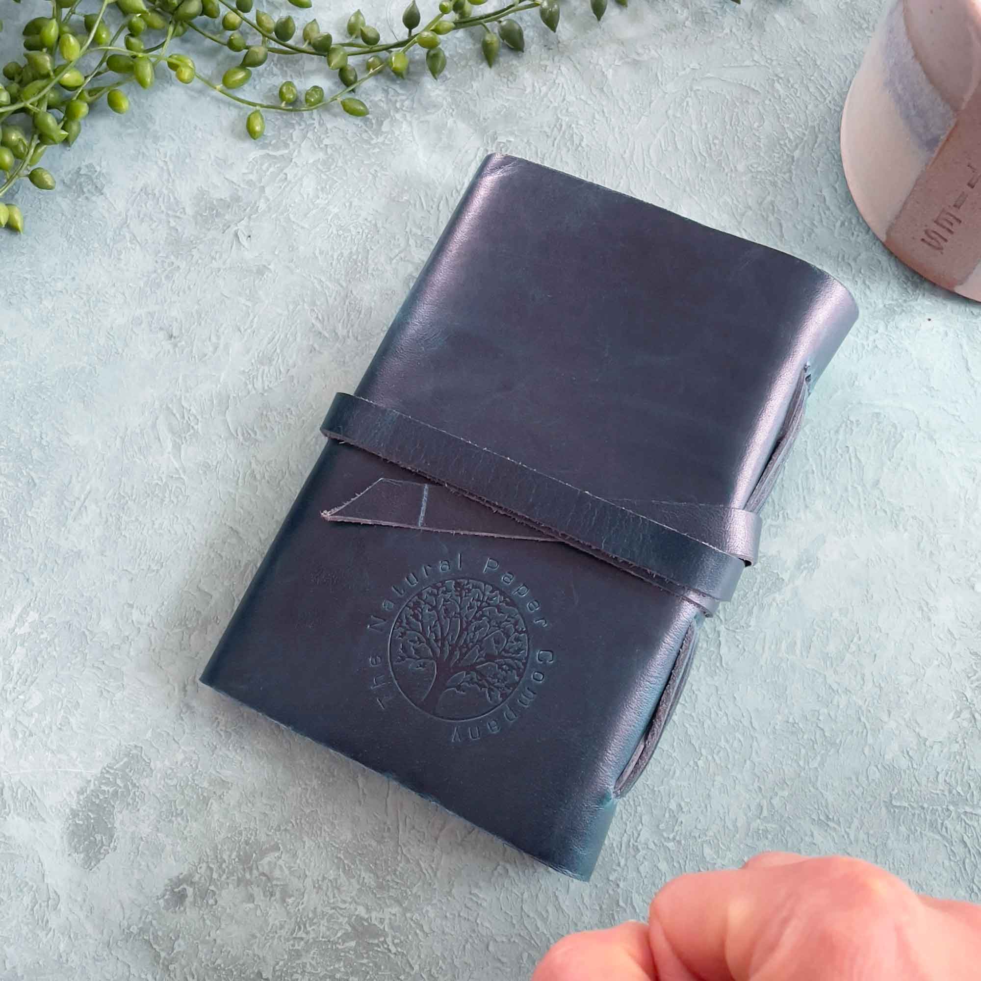 A6 Handmade Leather Notebook in Gift Bag - Navy - Benny and Mollie
