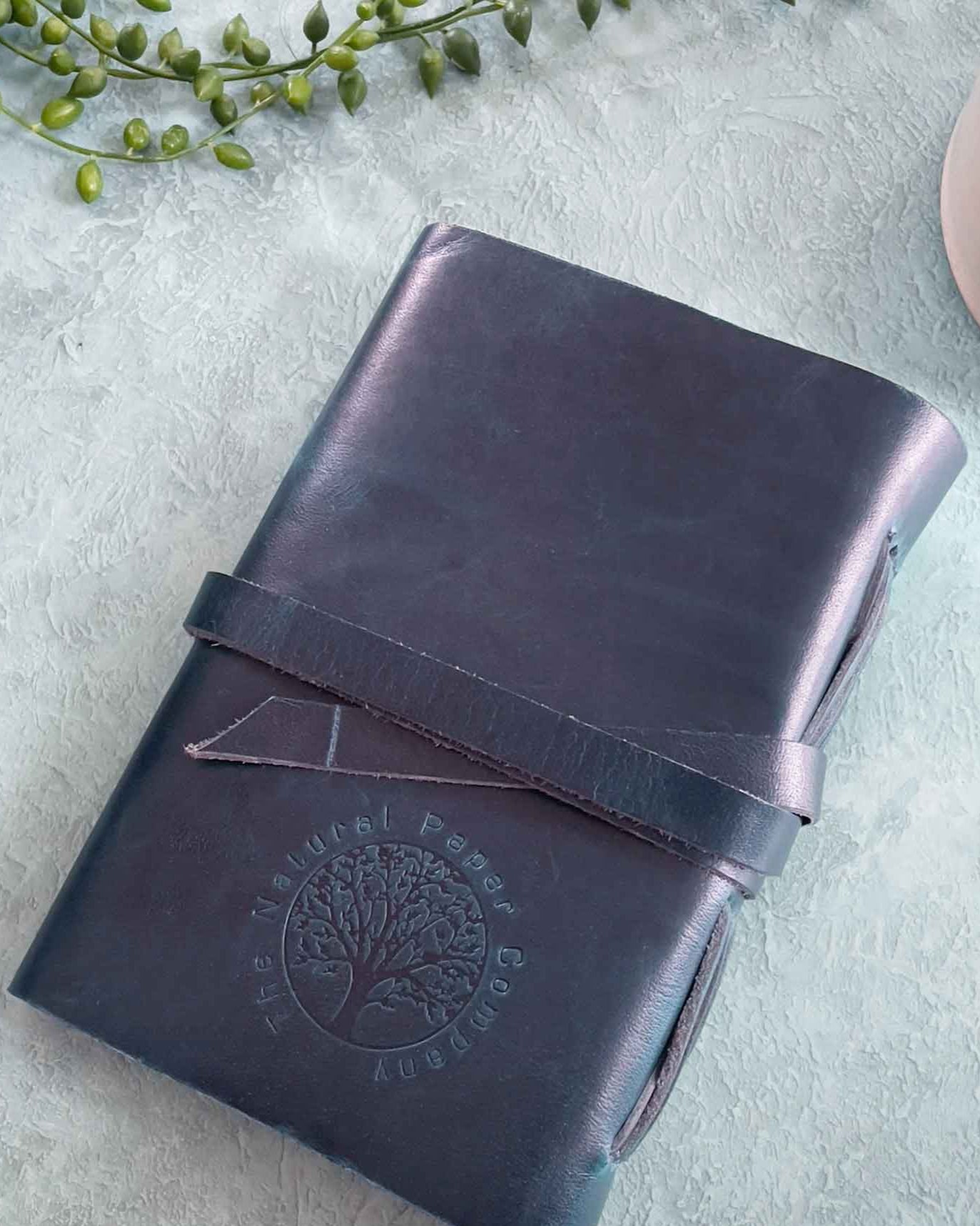 A6 Handmade Leather Notebook in Gift Bag - Navy - Benny and Mollie