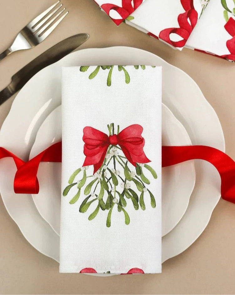 Cream Bows 100% Cotton Pair of Napkins