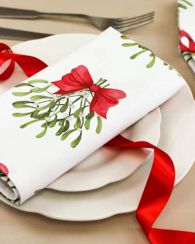 Cream Bows 100% Cotton Pair of Napkins on Table