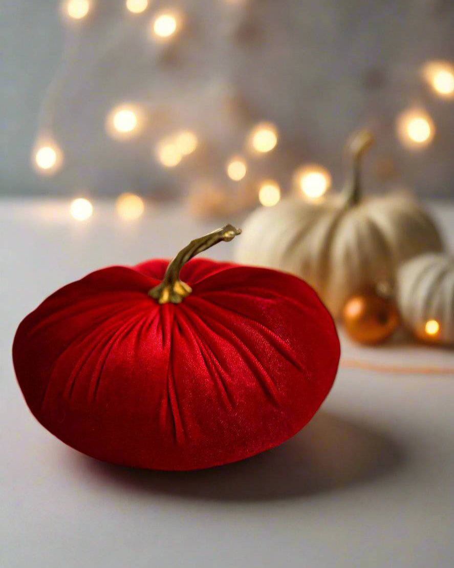 Large Christmas Red Luxury Velvet Pumpkins