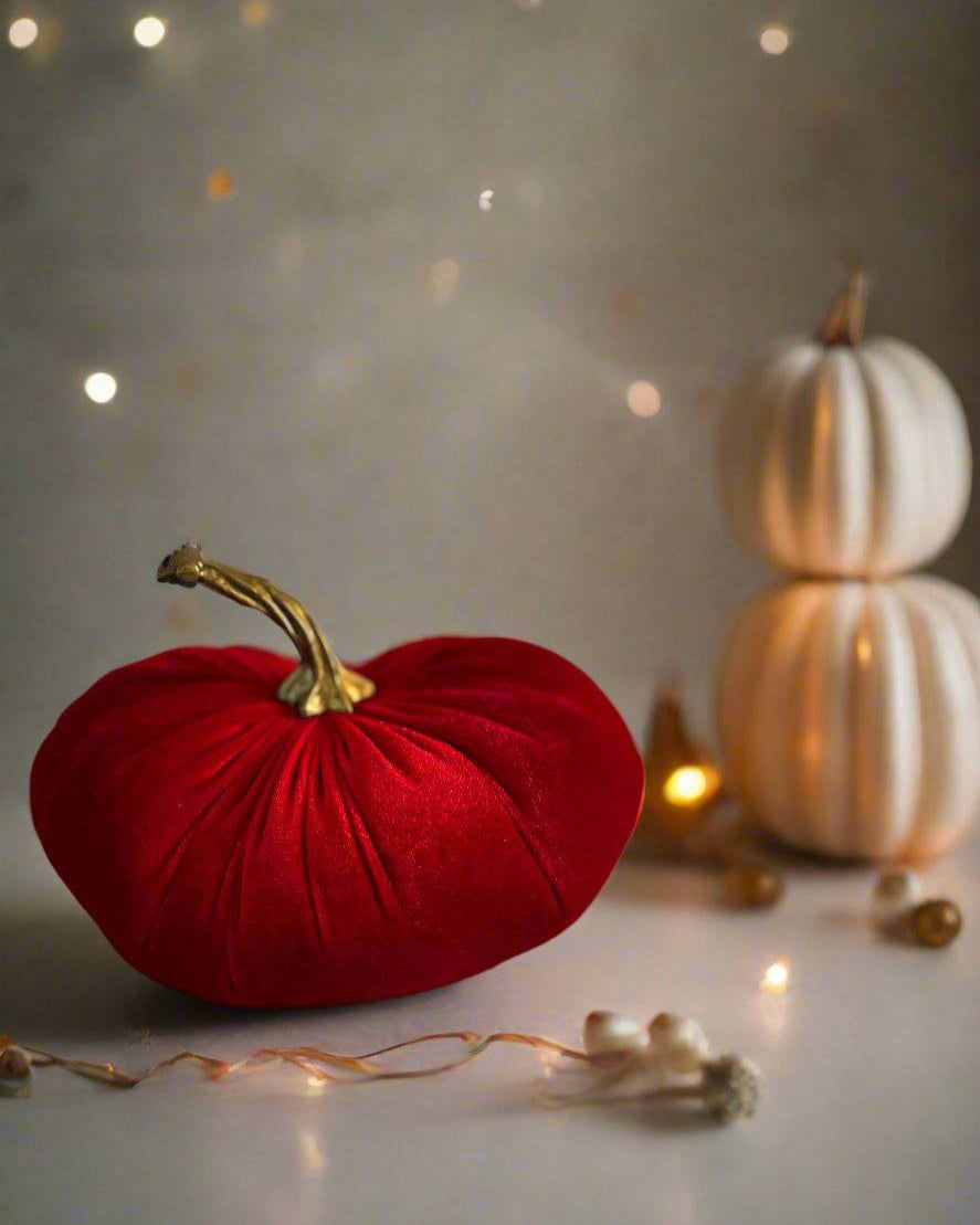 Christmas Red Luxury Velvet Pumpkins - Benny and Mollie
