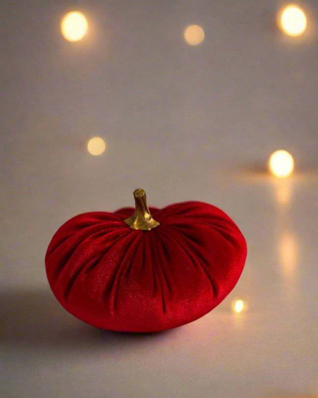 Small Christmas Red Luxury Velvet Pumpkins