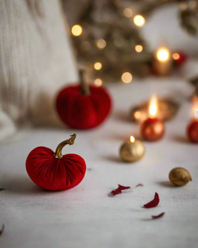 Mini Christmas Red Luxury Velvet Pumpkins