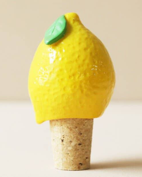 Yellow Lemon Cork Bottle Stopper in Bottle