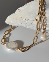 Keshi Pearl Paperclip Chain Bracelet - Benny and Mollie