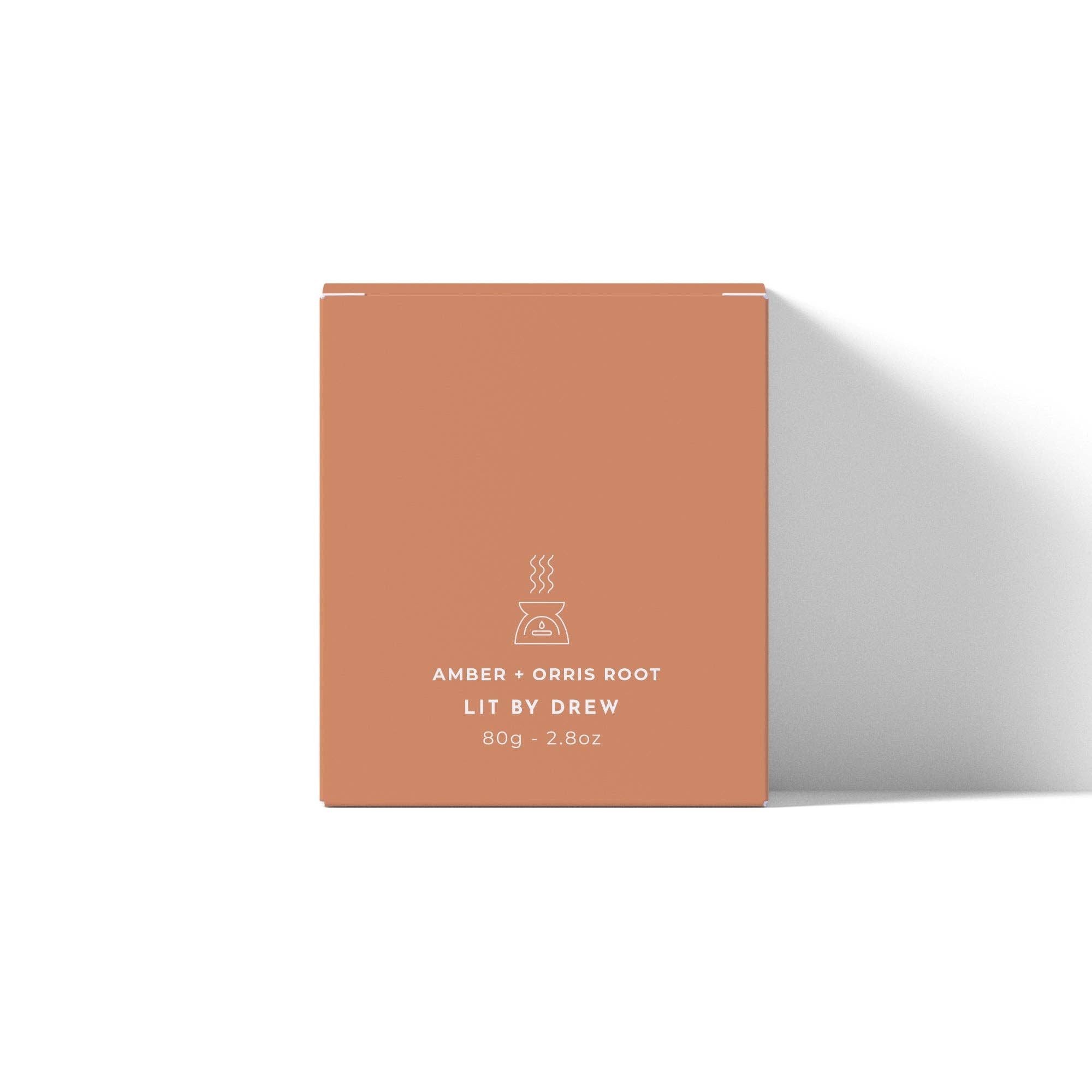 Amber & Orris Root Eco-Friendly Soy Wax Melt in an 80g boxed block.