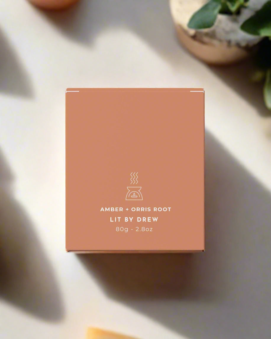 Amber & Orris Root Eco-Friendly Soy Wax Melt in an 80g boxed block.