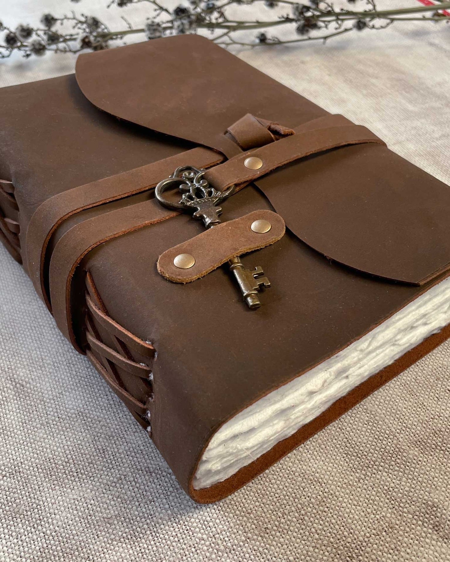 A5 Leather Bound Journal with Handmade Paper and Key Closure - Benny and Mollie