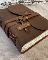 A5 Leather Bound Journal with Handmade Paper and Key Closure - Benny and Mollie