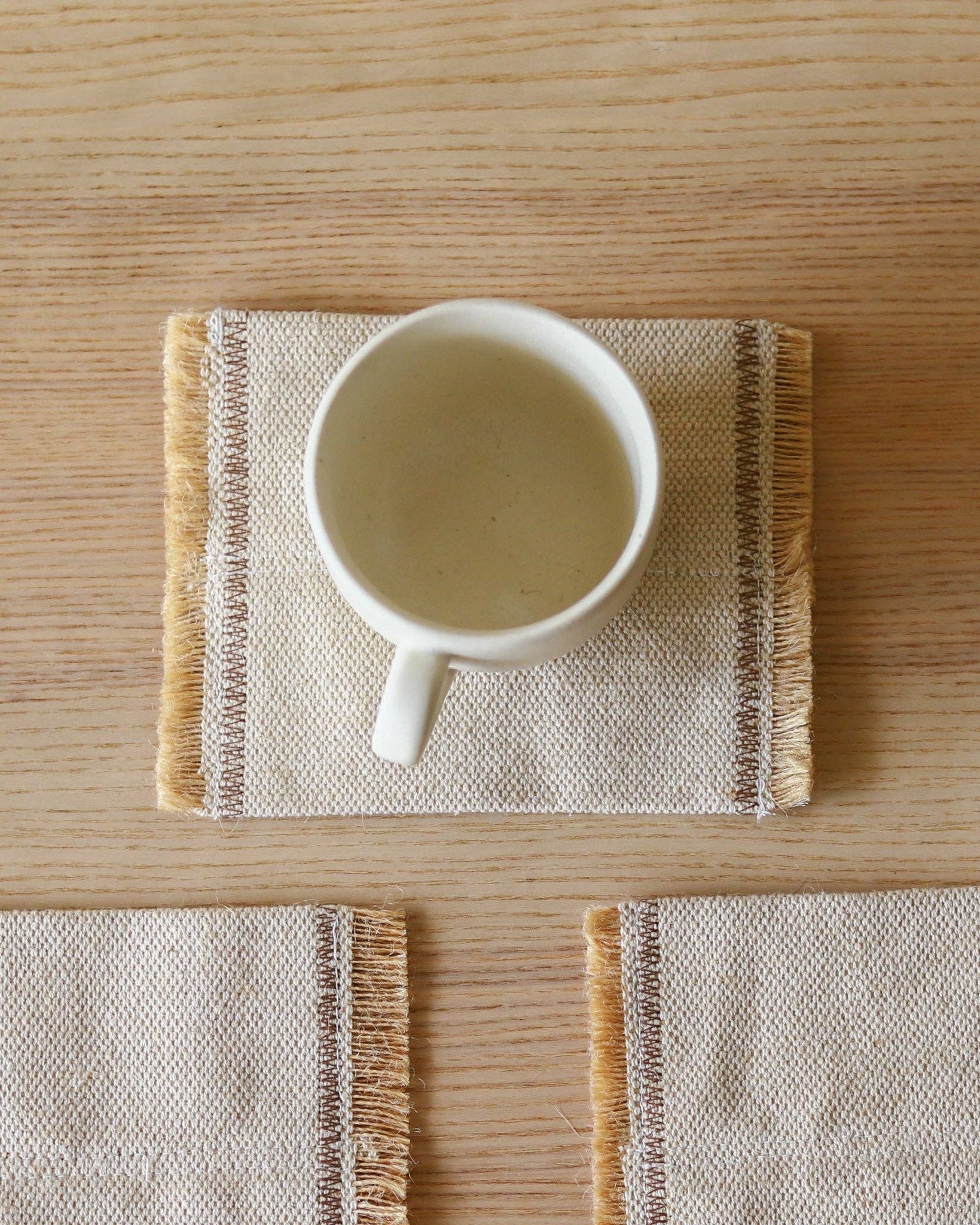 Organic Juco Fringe Coasters With Mug