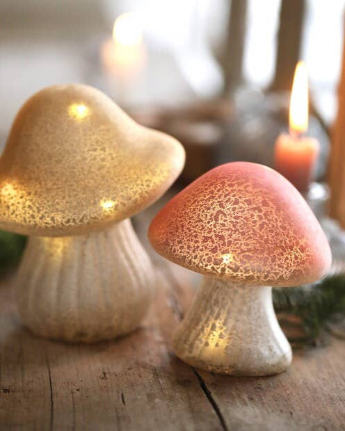 Pair of Pink & Neutral Glass Mushroom Light