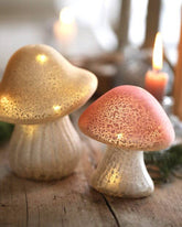 Pair of Pink & Neutral Glass Mushroom Light