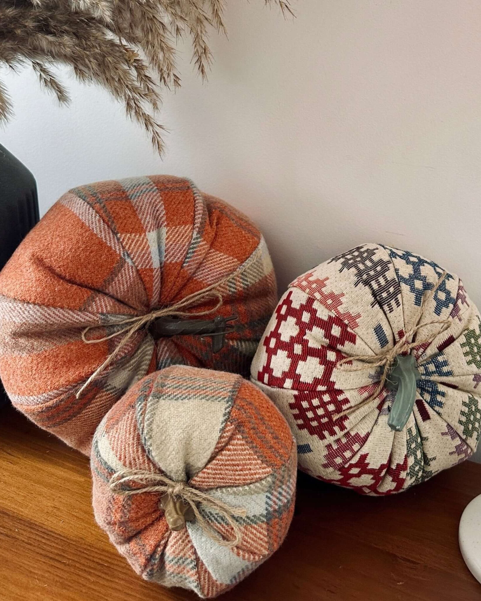 Balmoral orange check Fabric pumpkins - Benny and Mollie