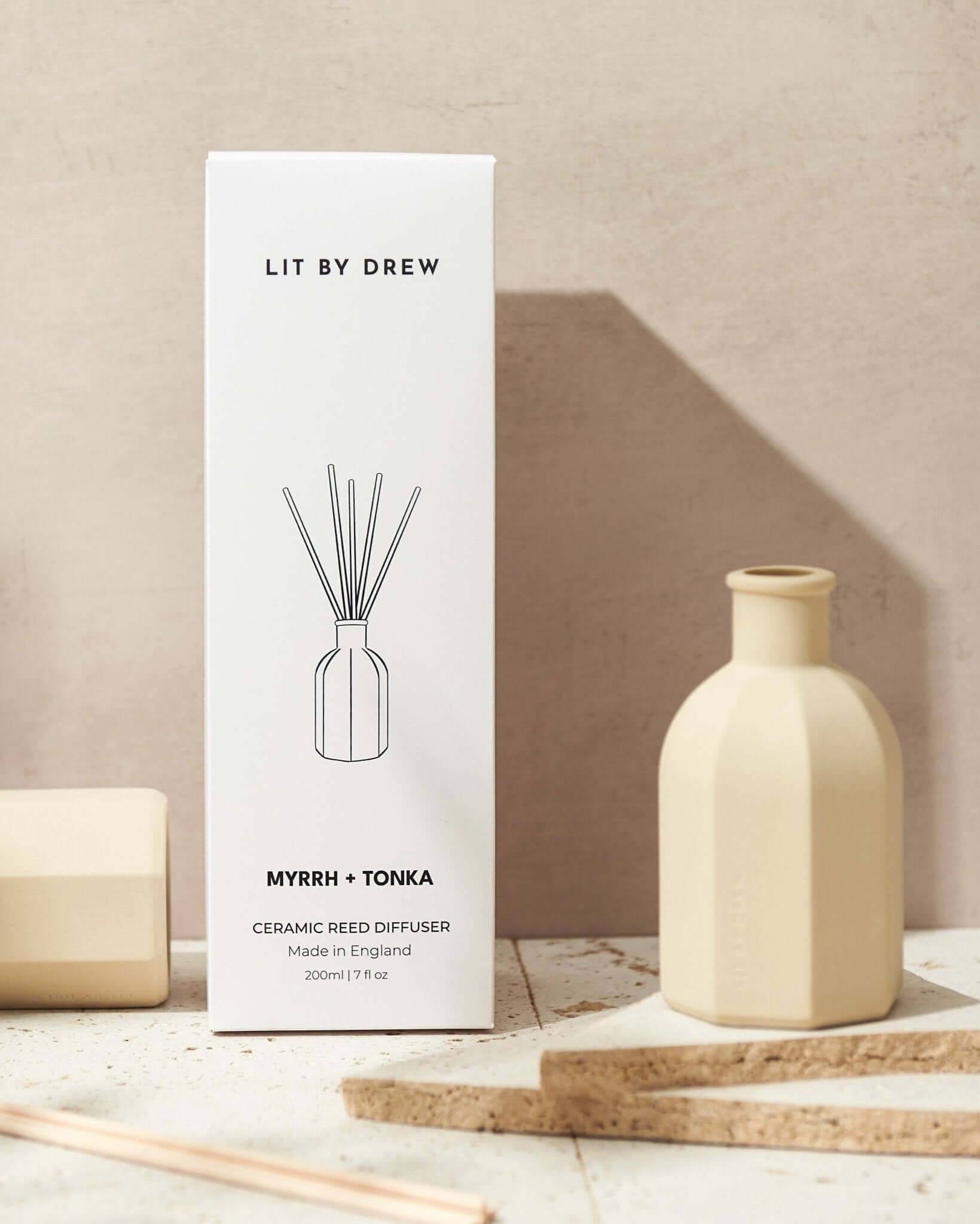 Beige Myrrh & Tonka Ceramic Reed Diffuser - Benny and Mollie