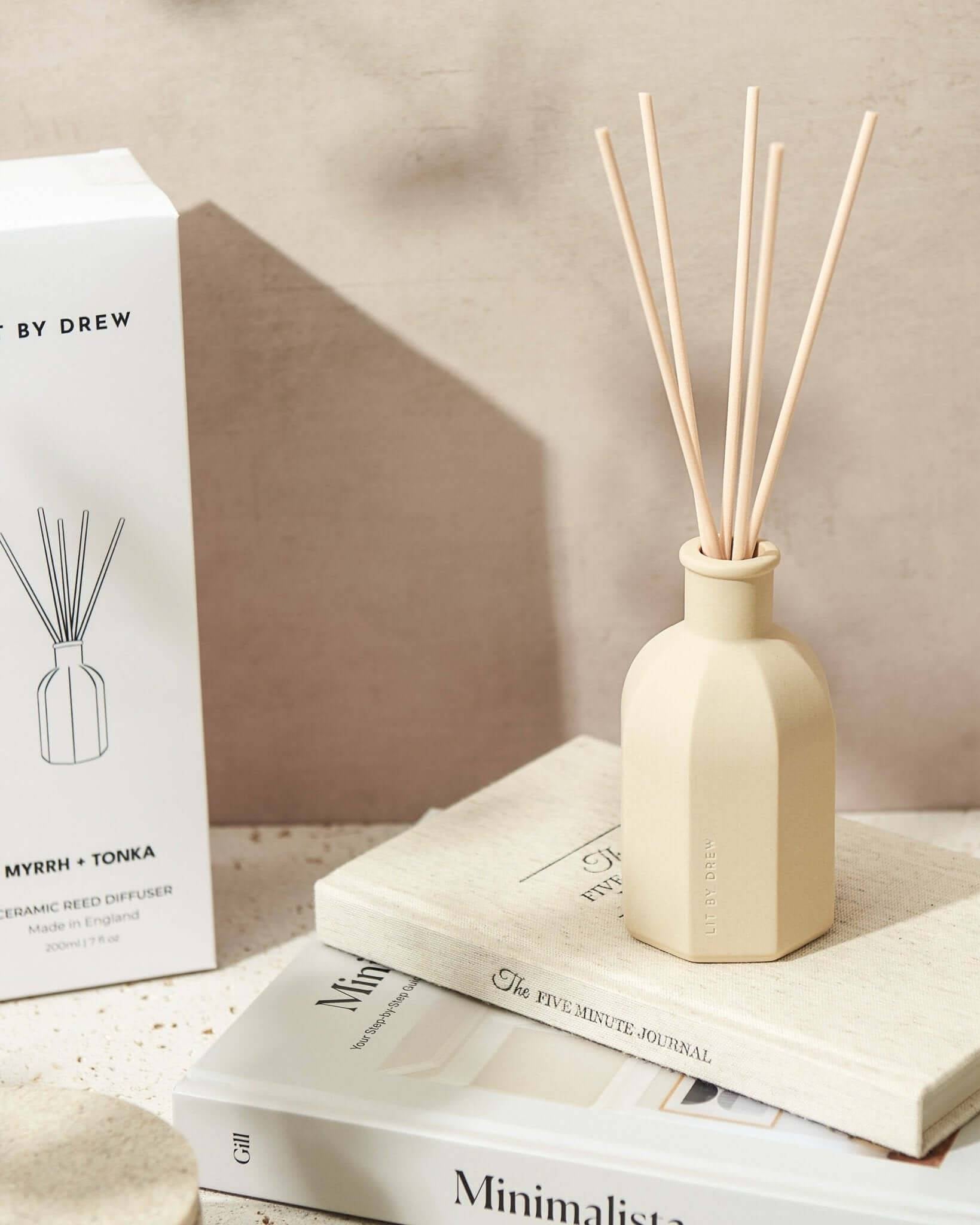 Beige Myrrh & Tonka Ceramic Reed Diffuser - Benny and Mollie