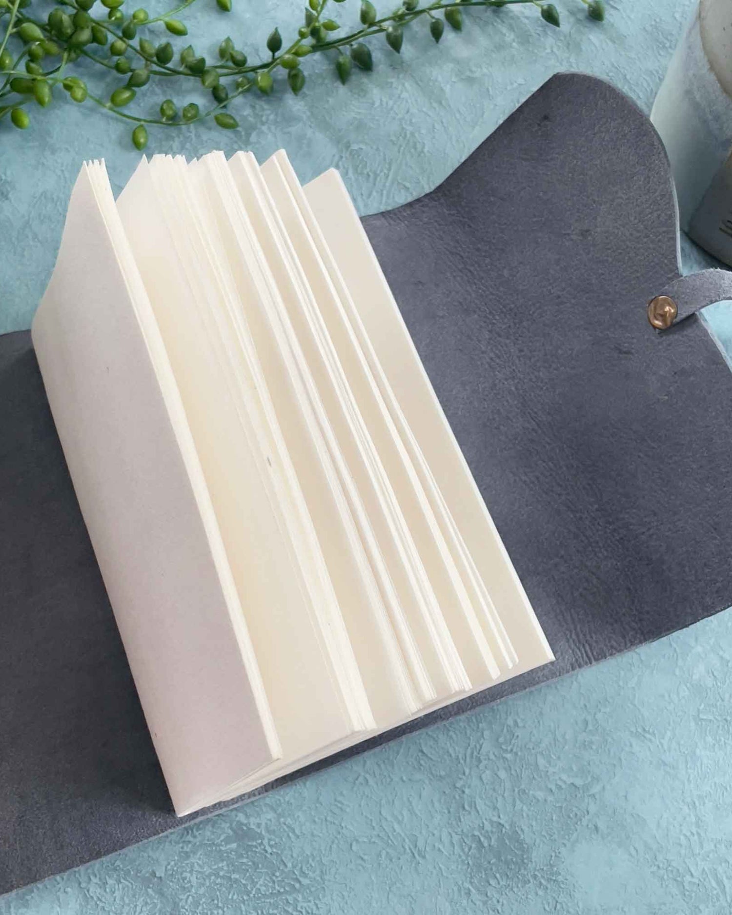 A6 Handmade Leather Notebook in Gift Bag - Navy - Benny and Mollie