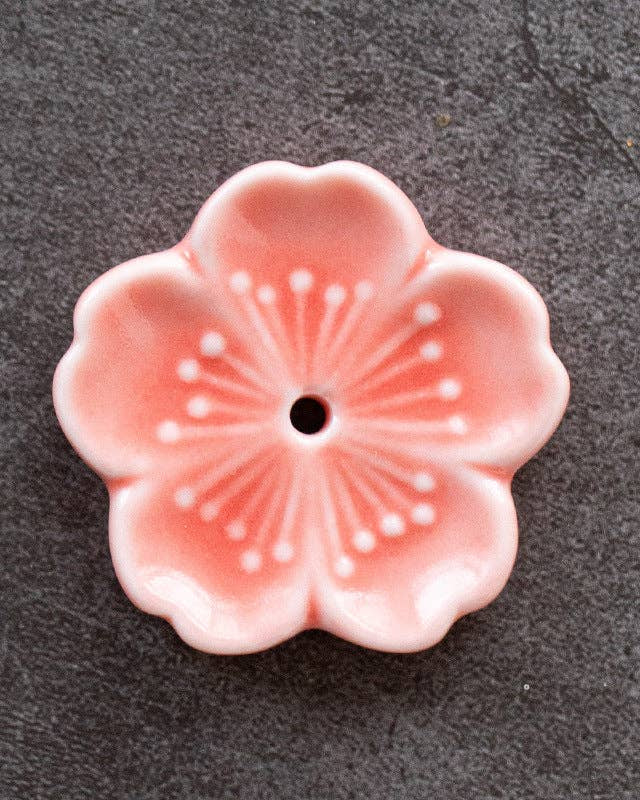 Orange Handmade Ceramic Incense Holder - Small Flowers