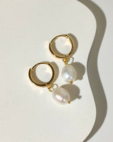 Natural Pearl Huggie Hoop Earrings - Benny and Mollie