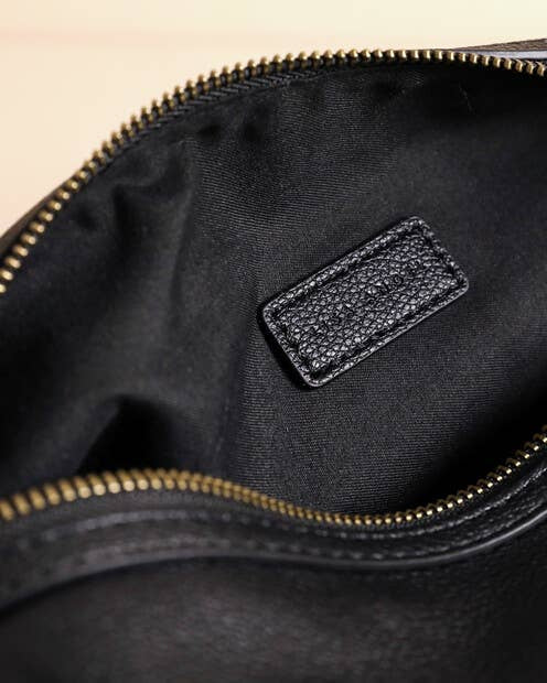 Vegan Leather Wash Bag in Black Open