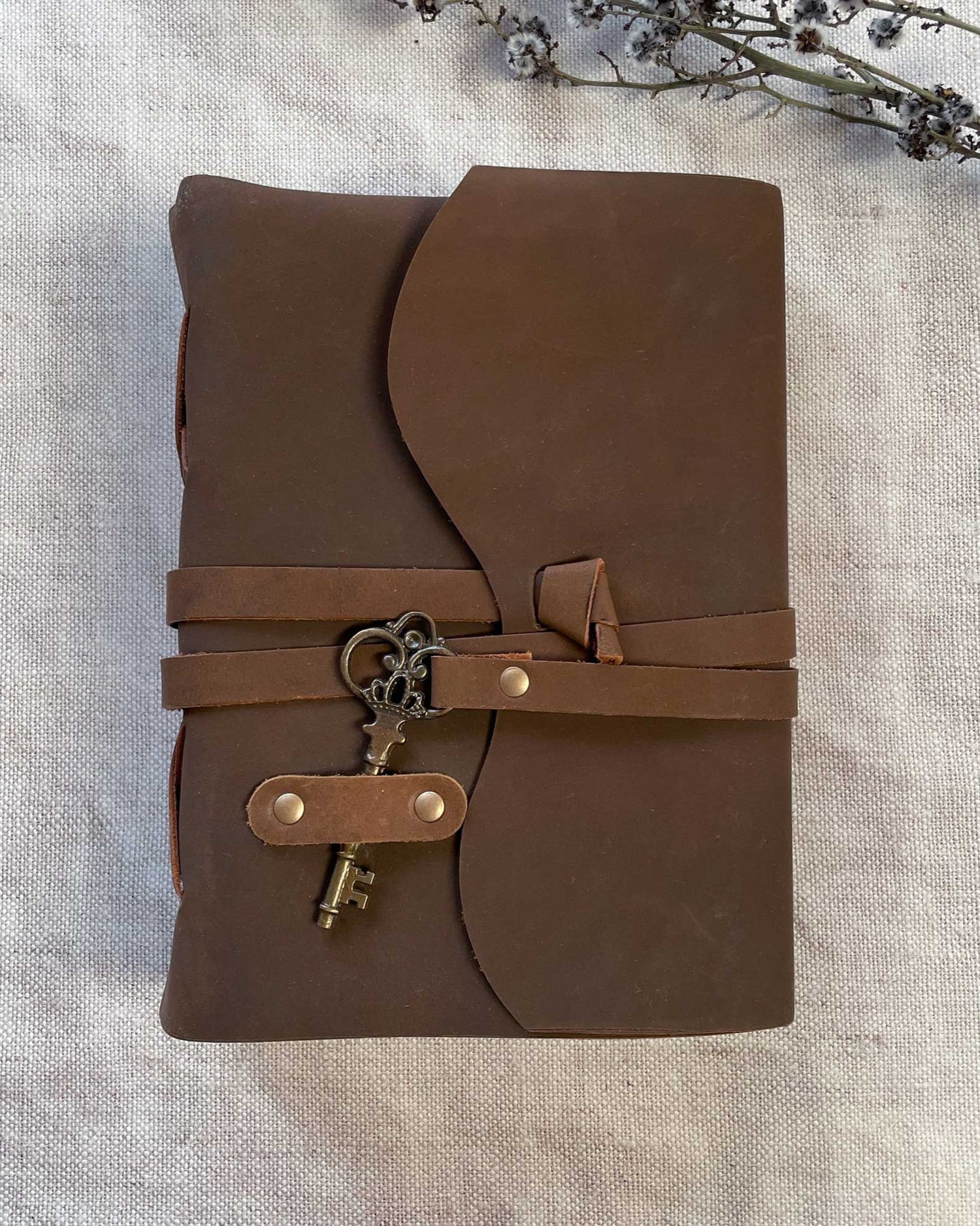 A5 Leather Bound Journal with Handmade Paper and Key