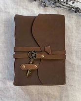 A5 Leather Bound Journal with Handmade Paper and Key