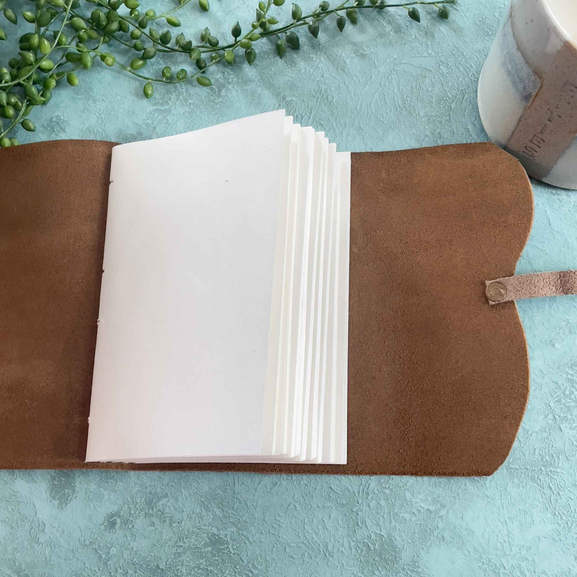 A6 Handmade Leather Notebook in Gift Bag - Tan - Benny and Mollie