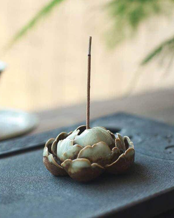 Handmade Green Lotus Incense Holder Ornament Side View
