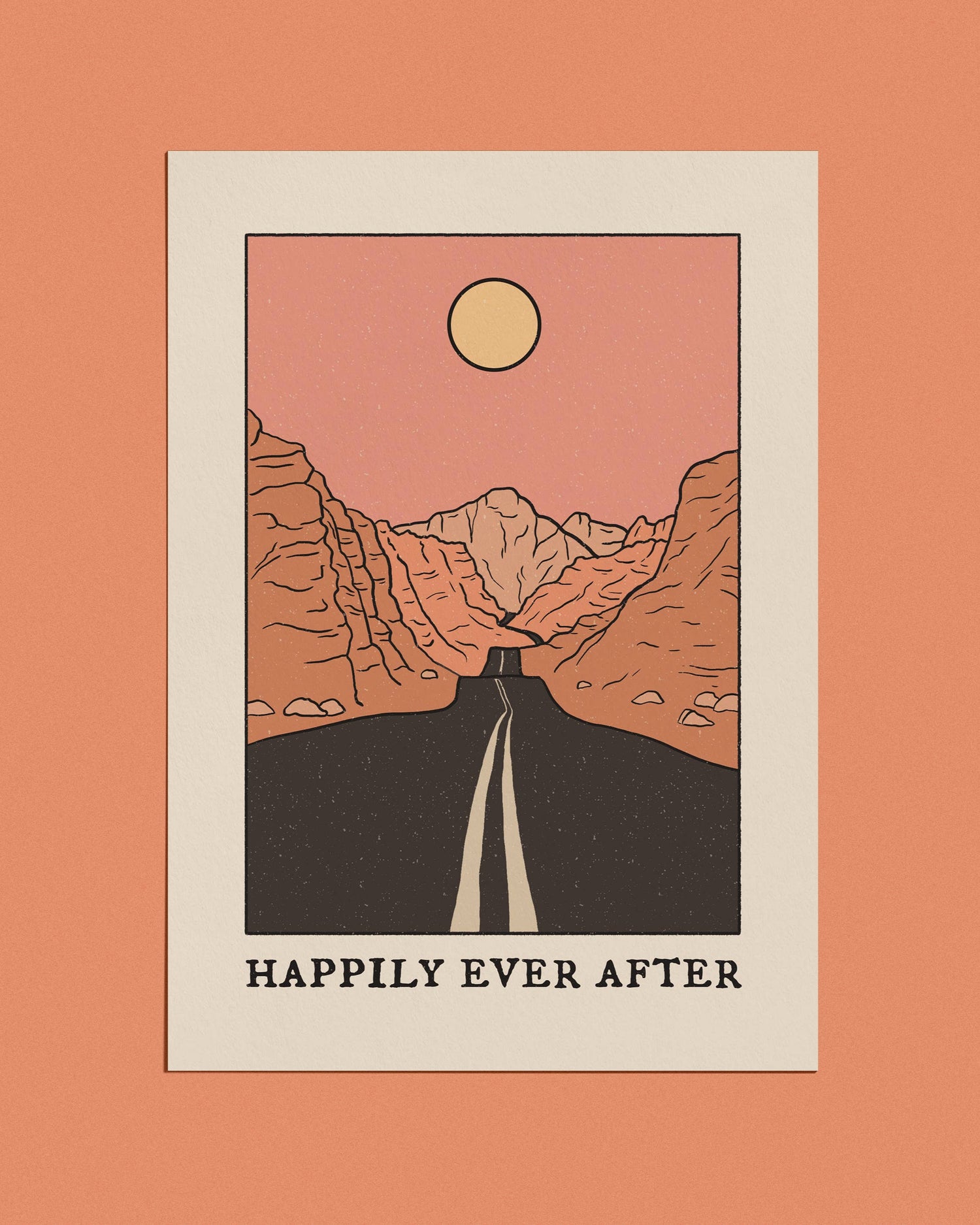 A6 eco-friendly card featuring a "Happily Ever After" message with a road winding through a mountain landscape. Perfect for anniversaries, Valentine&
