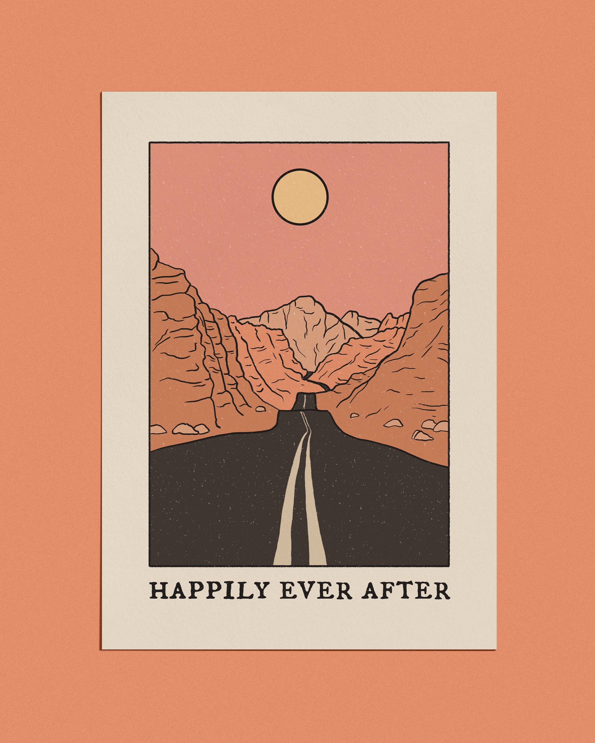 A6 eco-friendly card featuring a "Happily Ever After" message with a road winding through a mountain landscape. Perfect for anniversaries, Valentine&
