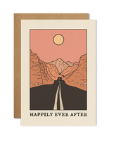 A6 eco-friendly card featuring a "Happily Ever After" message with a road winding through a mountain landscape. Perfect for anniversaries, Valentine&